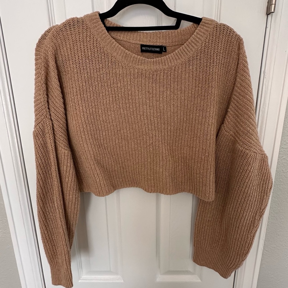 Pretty Little Thing Cropped Tan Sweater
